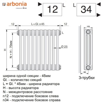 Радиатор Arbonia 3037/16 N12 3/4 RAL 9016