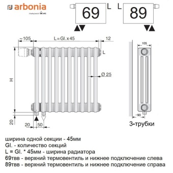 Радиатор Arbonia 3037/18 N69 твв RAL 9016