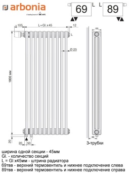 Вертикальный радиатор Arbonia 3180/10 N12 3/4 SF-3 Anthrazit metallic